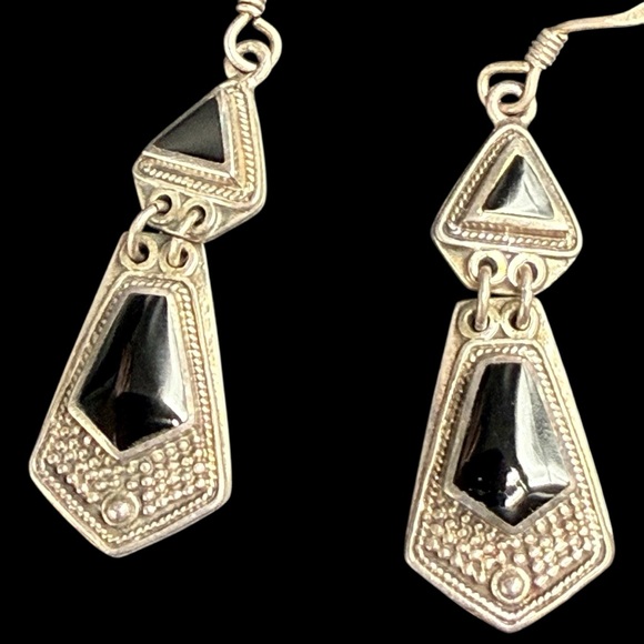 925 BOMA Sterling Silver Earrings Dangle Drops Black Onyx Vintage Estate 6.9g - Picture 6 of 12